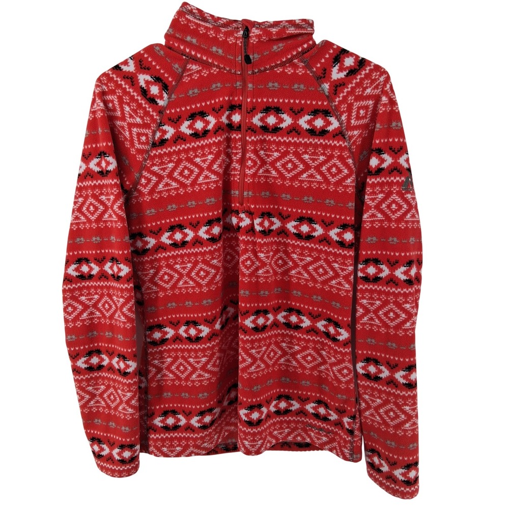 Eddie Bauer Womens M Red Fair Isle Quarter Zip Fleece Jacket Pockets NEW